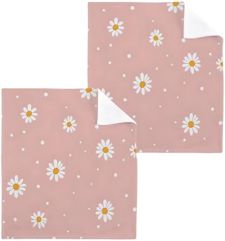 Xigua White Daisy Washcloths Set of 2 12x12 Inch Fast Drying Towels