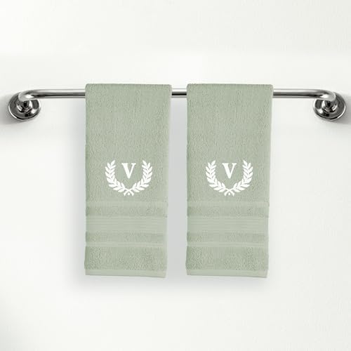 Personalized Custom Monogrammed Green Hand Towels Set
