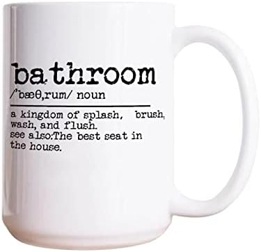 15oz White Ceramic Coffee Mug with bathroom-themed dictionary