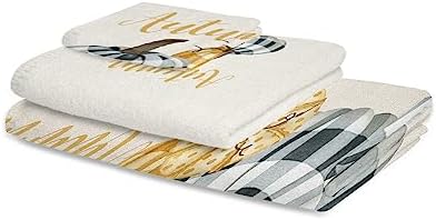 Fall pumpkin towel set with plaid leopard texture