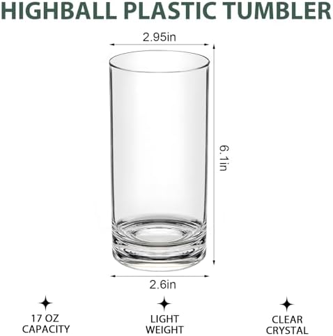 12-Piece 17 Oz Clear Plastic Tumblers Set