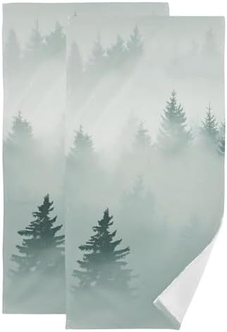Senya Tree Forest Tile Cotton Hand Towels 30x15
