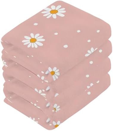 Xigua White Daisy Washcloths Set of 2 12x12 Inch Fast Drying Towels