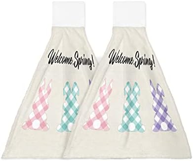 Easter Bunny Welcome Hand Towels 2-Piece Set Kitchen Bathroom Use