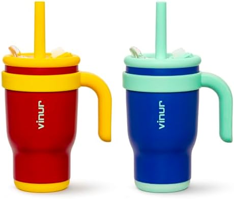 VINUR 14 oz Kids Tumbler with Handle and Straw Lid - 2 Pack