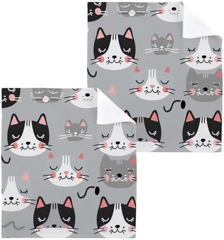 Cute Cat Washcloth Set for Babies Adults Reusable Soft Cotton Face Towels