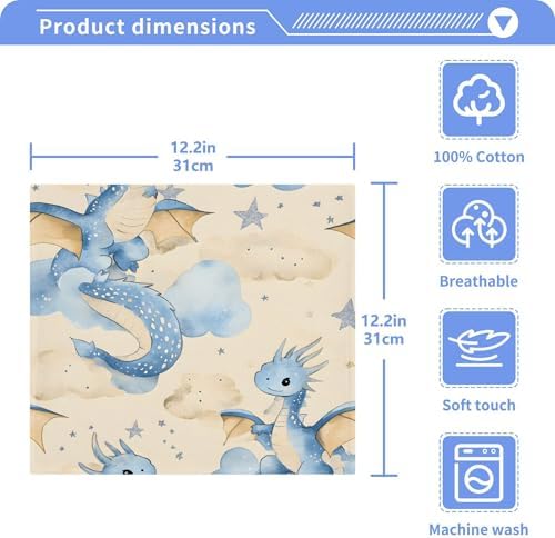 Xigua Watercolor Cute Dragons Microfiber Washcloth Set
