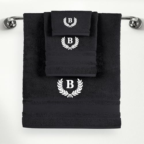 Premium Personalized Monogrammed Black Towel Set - 3 Piece