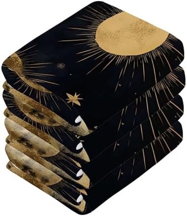 Xigua Gold Foil Washcloth Set 12x12 Moon and Star Design Fast Drying