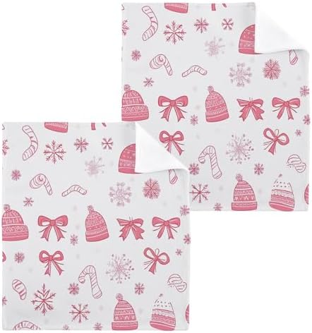 Xigua Christmas Bows Washcloths 12x12 Inch Set of 2
