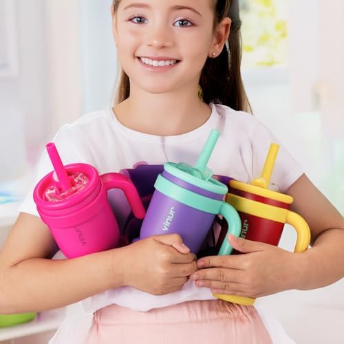 VINUR 14 oz Kids Tumbler with Handle and Straw Lid - 2 Pack