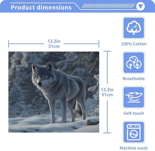 Cotton Washcloth Set - Winter Snow Wolf Print