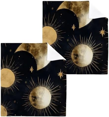 Xigua Gold Foil Washcloth Set 12x12 Moon and Star Design Fast Drying