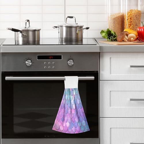 Soft Quick Dry Kids Hand Towel Hook Set of 2 with Mermaid Scales