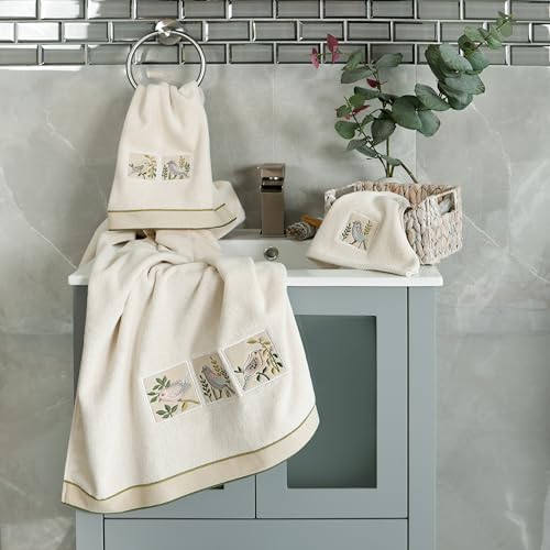 KHALPERA Vibrance Fingertip Towel Set Decorative Bird Motif Beige
