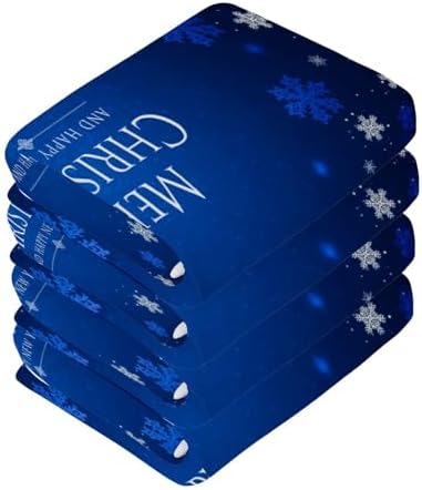 Merry Christmas Blue Washcloths 2 Pack Soft Absorbent Cotton Face Towels