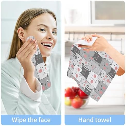 2 x Grey Cat Cotton Washcloths Highly Absorbent Soft Multi-Purpose Towels