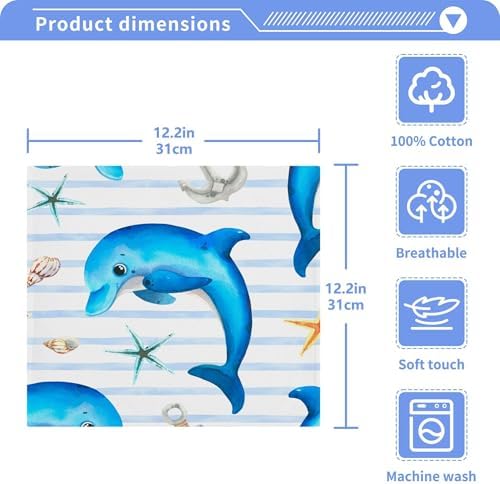 Xigua Cute Dolphin Washcloths Set of 2 12x12 Inch