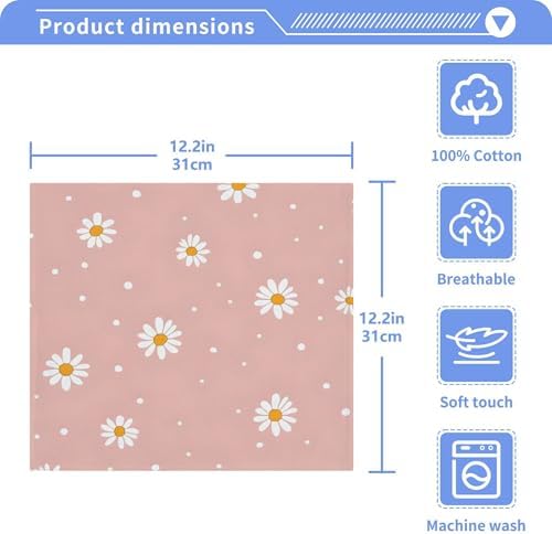 Xigua White Daisy Washcloths Set of 2 12x12 Inch Fast Drying Towels
