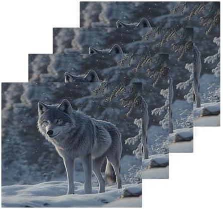 Cotton Washcloth Set - Winter Snow Wolf Print