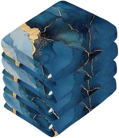 Xigua Blue and Gold Marble Washcloths Set of 2