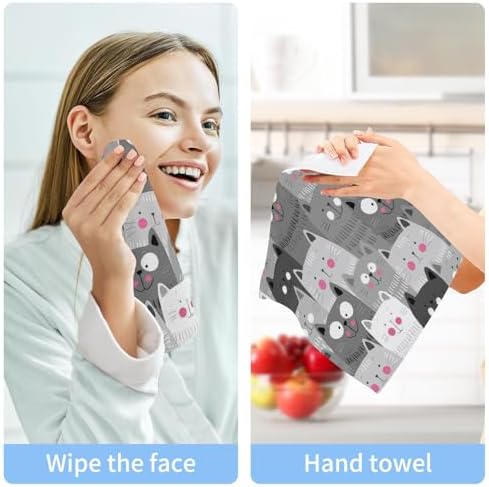 Highly Absorbent Grey Cat Washcloths 2Pack Soft Cotton Face Towels