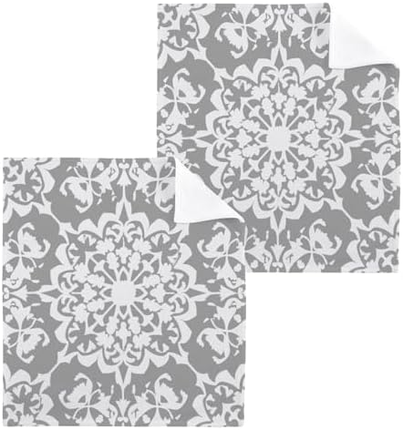 Kigai Grey Ornament Washcloths - Soft Absorbent 12x12-inch Premium Face Hand Towels
