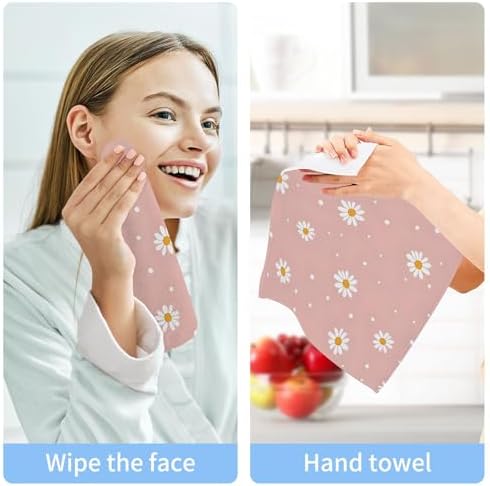Xigua White Daisy Washcloths Set of 2 12x12 Inch Fast Drying Towels