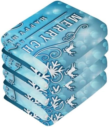 Merry Christmas Blue Washcloths 2 Pack Soft Absorbent Reusable Baby Face Towels
