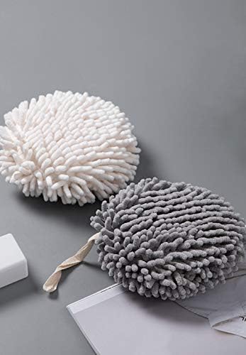 Soft Absorbent Chenille Hand Towels Set of Two White and Grey