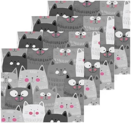 Highly Absorbent Grey Cat Washcloths 2Pack Soft Cotton Face Towels