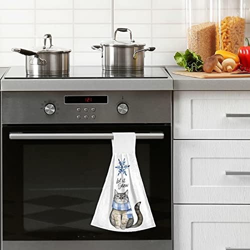 Winter Cat Snowflake Hanging Kitchen Towels Perfect for Home Office Use