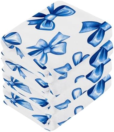 Xigua Blue Bows Washcloth Set - Fast Drying Hypoallergenic Soft Absorbent