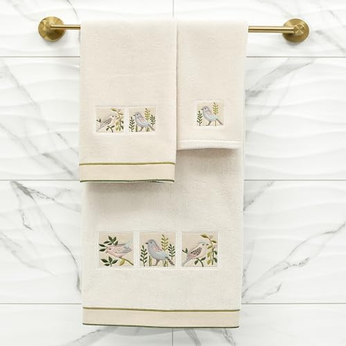 KHALPERA Vibrance Fingertip Towel Set Decorative Bird Motif Beige