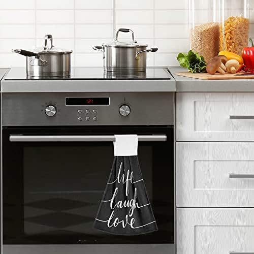 Oarencol Kitchen Towels Black Kitchen Hand Towels with Loop Absorbent 12x17inx2