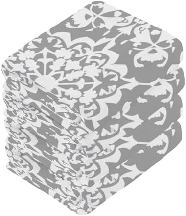Kigai Grey Ornament Washcloths - Soft Absorbent 12x12-inch Premium Face Hand Towels