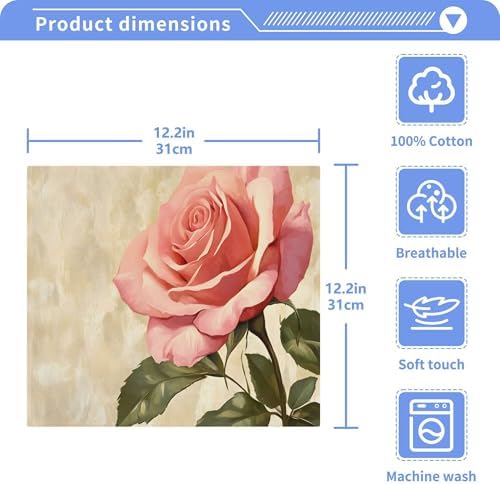 Xigua Rose Washcloth Set with Green Leaves 12x12-inch 2-12 Piece Set