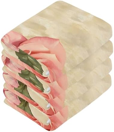 Xigua Rose Washcloth Set with Green Leaves 12x12-inch 2-12 Piece Set