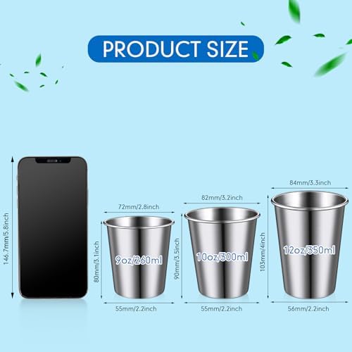 Baderke 16-Piece Stackable Stainless Steel Cups for Kids Adults