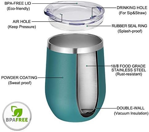 VEGOND Double Wall Stainless Steel Wine Tumbler with Lid and Straw