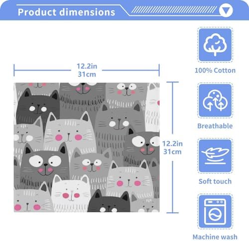 Highly Absorbent Grey Cat Washcloths 2Pack Soft Cotton Face Towels