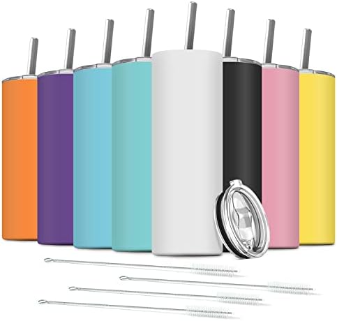 8 Pack Stainless Steel Tumbler with Straw and Brush