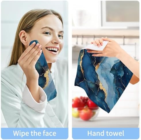 Xigua Blue and Gold Marble Washcloths Set of 2