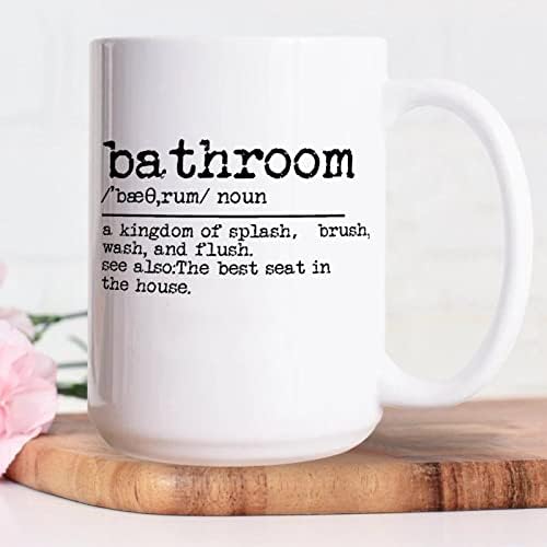 15oz White Ceramic Coffee Mug with bathroom-themed dictionary