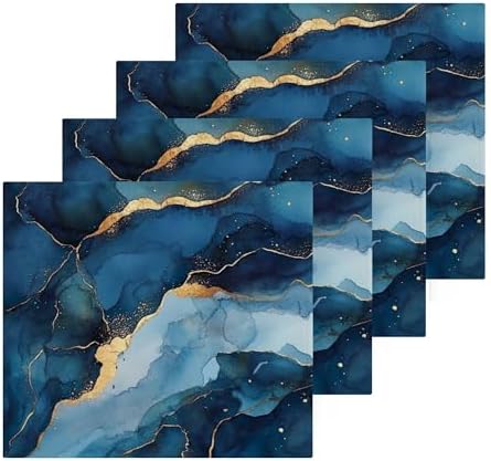 Xigua Blue and Gold Marble Washcloths Set of 2