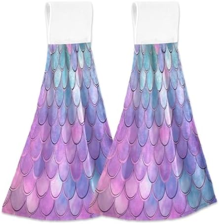 Soft Quick Dry Kids Hand Towel Hook Set of 2 with Mermaid Scales