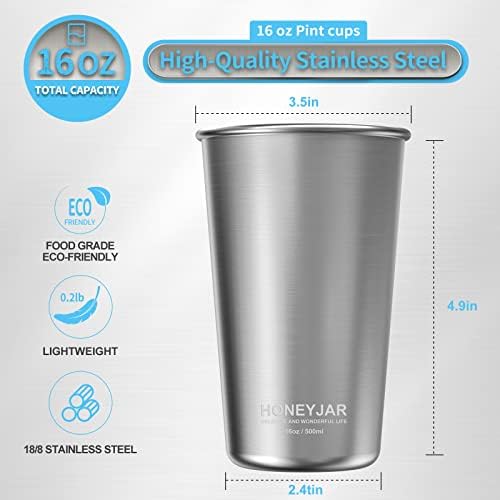 16oz 188 Stainless Steel Pint Cups BPA-Free Stackable camping drinking glasses