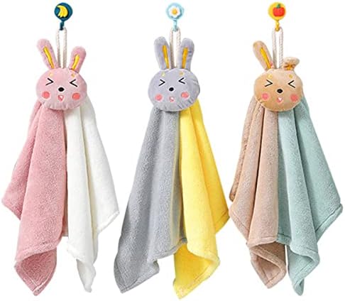 Ewanda 3 Pack Cute Rabbit Hand Towels with Hanging Loop 1