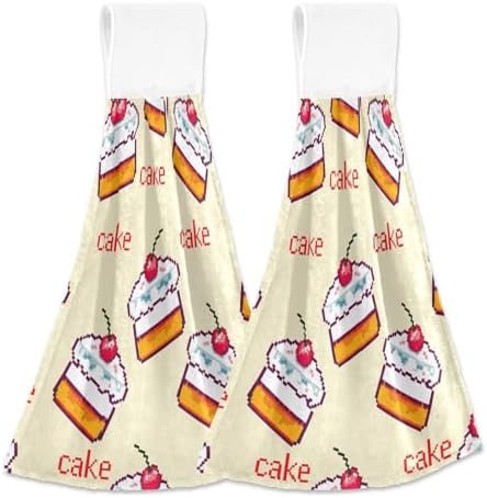 Cute Cartoon Cakes Yellow Hand Towels Set of 2