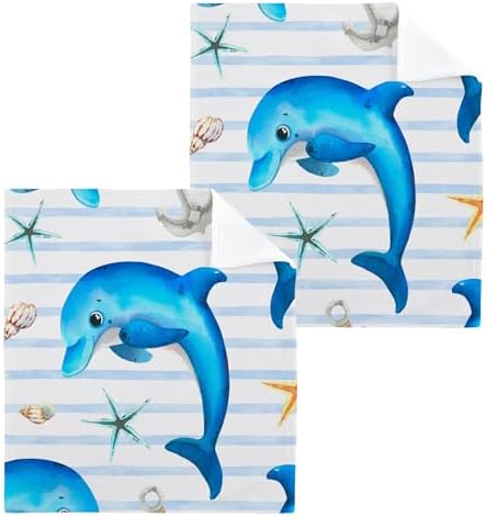 Xigua Cute Dolphin Washcloths Set of 2 12x12 Inch